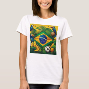 Brasiliansk Flagga med Toucans och Tropical Inslag T Shirt