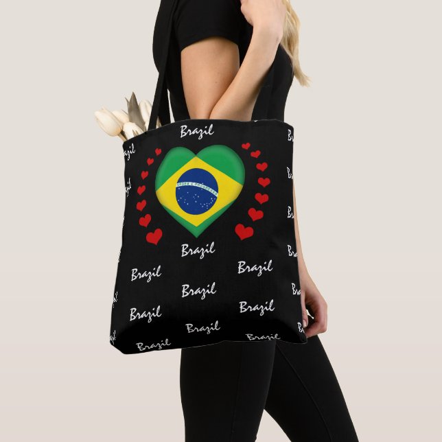 Brasiliansk Flagga och brasilianska hjärtan Flagga Tygkasse (Närbild)