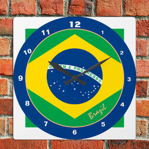 Brasiliansk Flagga och Brasilien trendig mode /des Fyrkantig Klocka