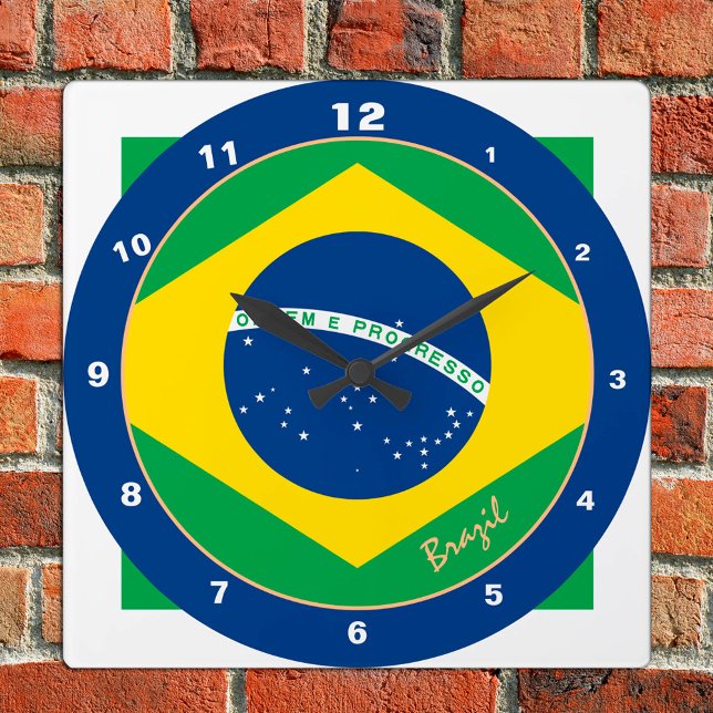 Brasiliansk Flagga och Brasilien trendig mode /des Fyrkantig Klocka (Skapare uppladdad)