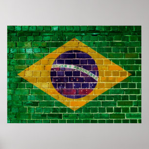 Brasiliansk flagga på en tegelvägg poster