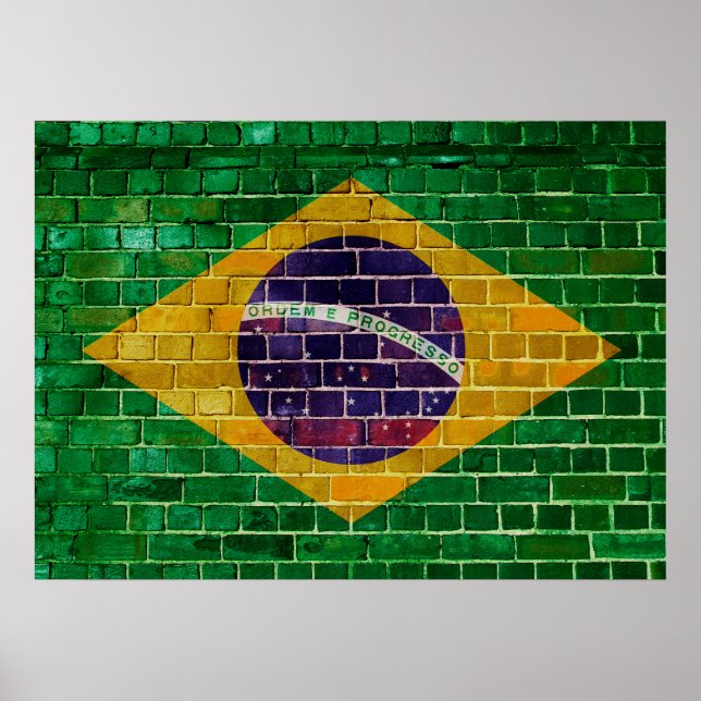 Brasiliansk flagga på en tegelvägg poster (Framsidan)