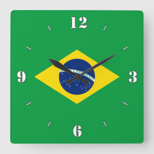 Brasiliansk Flagga Patriotic Fyrkantig Klocka