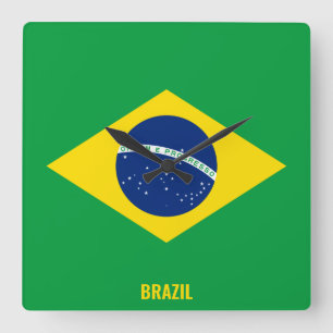 Brasiliansk Flagga Patriotic Fyrkantig Klocka