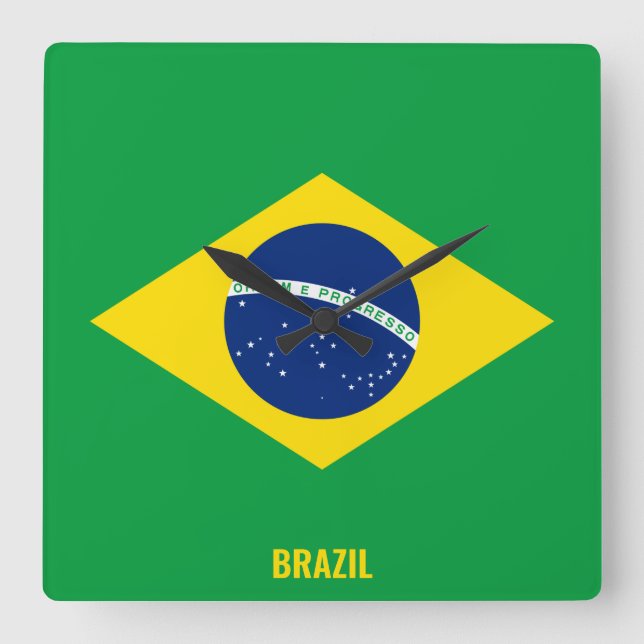 Brasiliansk Flagga Patriotic Fyrkantig Klocka (Framsida)