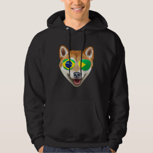 Brasiliansk Flagga Shiba Inu Hund Brasilien Fickfo Hoodie