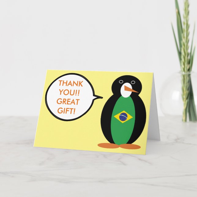 Brasiliansk Flagga som talar Penguin Personlig Tack Kort (Framsida)
