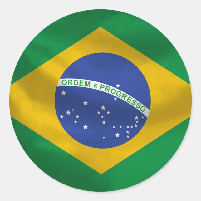 Brasiliansk Flagga Sticker Runt Klistermärke (Framsida)
