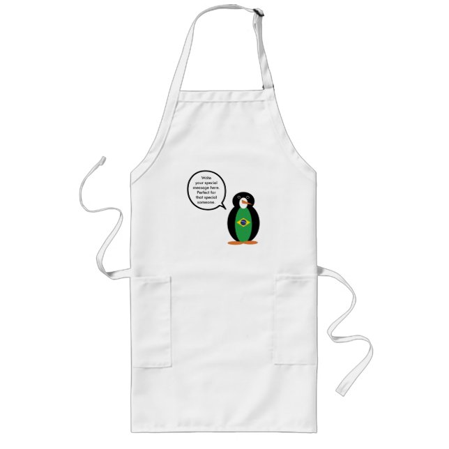 Brasiliansk Flagga Talking Penguin Long Apron Långt Förkläde (Framsidan)