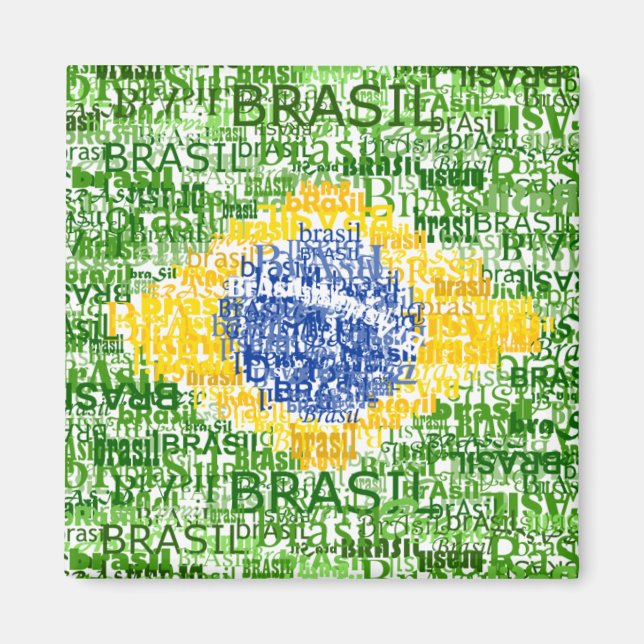 Brasiliansk Flagga - Textual Brasil Magnet (Framsidan)