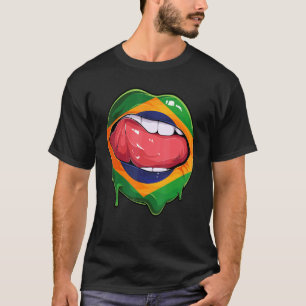Brasiliansk Fläkt Flagga Mouth Soccer Brasiliansk T Shirt