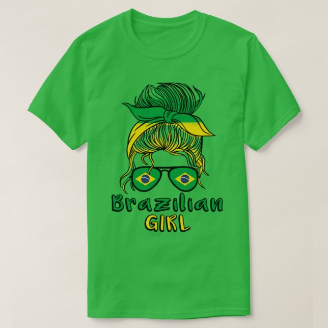 Brasiliansk flicka i fotboll Vm Brasilien flagga B T Shirt (Design framsida)