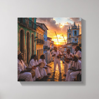 Brasiliansk Folkmusik Solnedgång i Pelourinho Salv Canvastryck