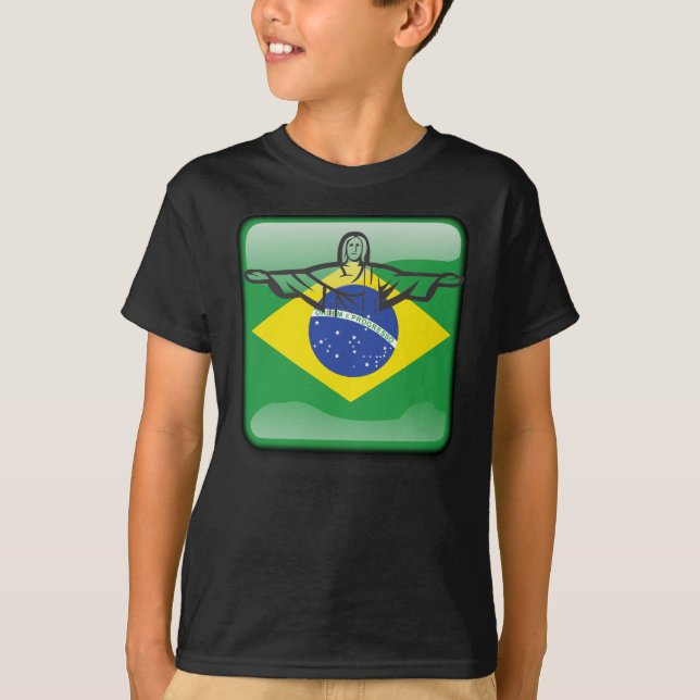 Brasiliansk glansig flagga t-shirt (Framsida)