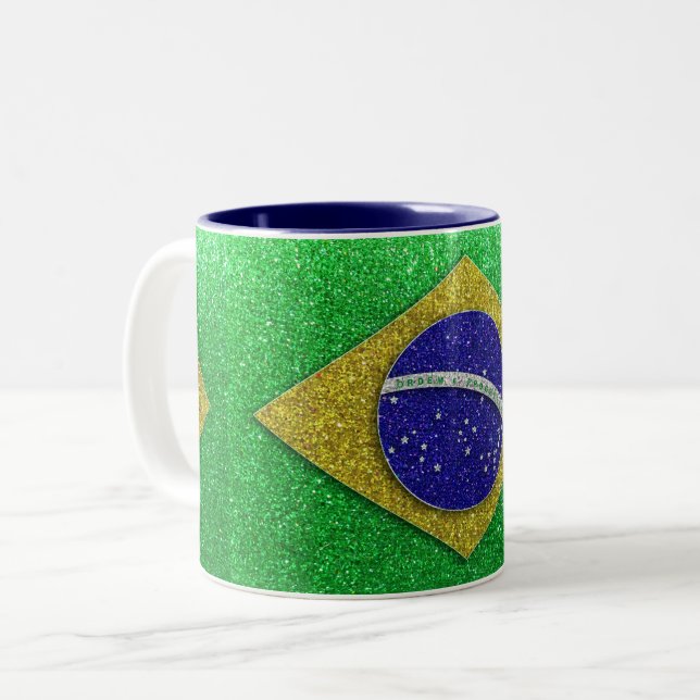 Brasiliansk Glitter Hem Office-kaffe för Flagga Br Två-Tonad Mugg (Framsida vänster)