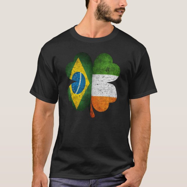 Brasiliansk irländsk Shamrock BrazIreland Flagga T Shirt (Framsida)