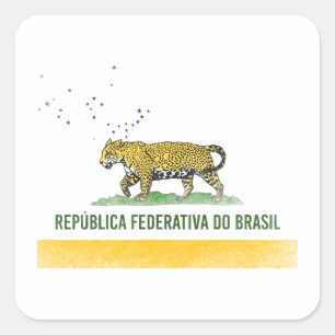 Brasiliansk Jaguar - Brasiliens Kalifornien-Flagga Fyrkantigt Klistermärke