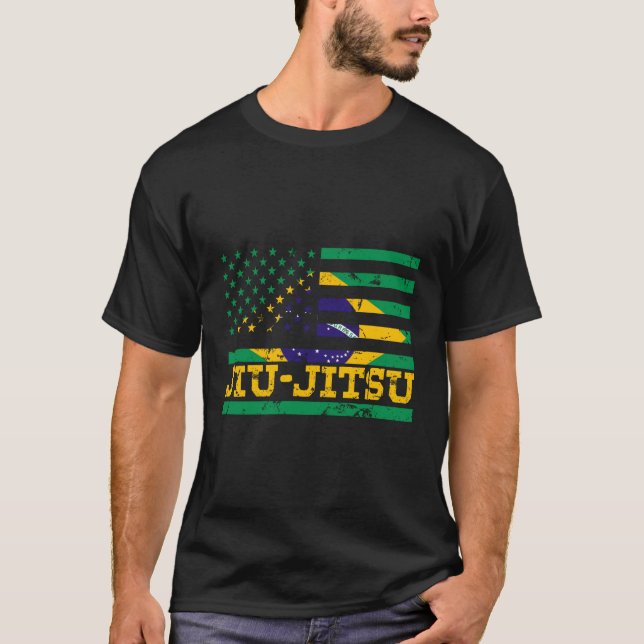 Brasiliansk Jiu Jitsu American Flagga US Sports T Shirt (Framsida)