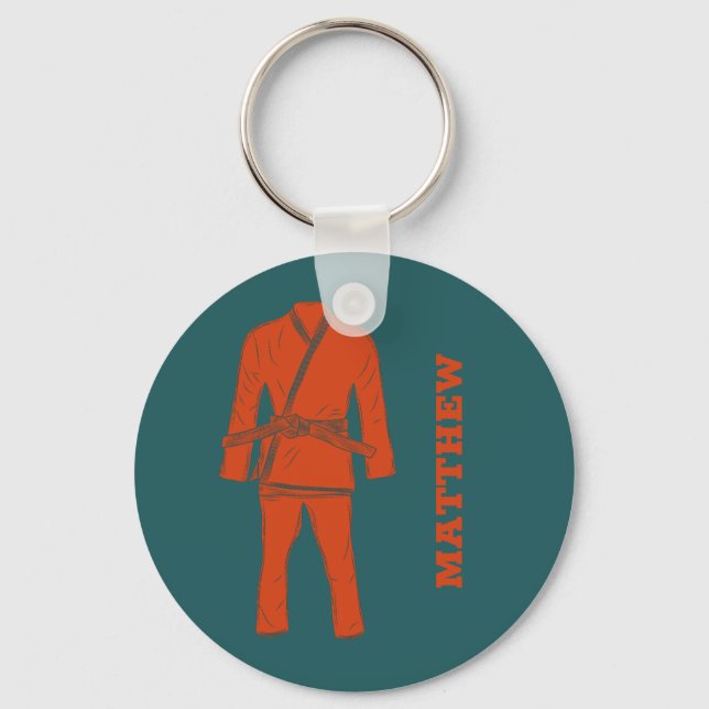 Brasiliansk Jiu Jitsu BJJ Gi Teal Personlig Keych Nyckelring (Framsida)