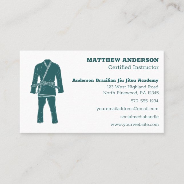 Brasiliansk Jiu Jitsu BJJ Schoool Instruktor Teal Visitkort (Framsida)