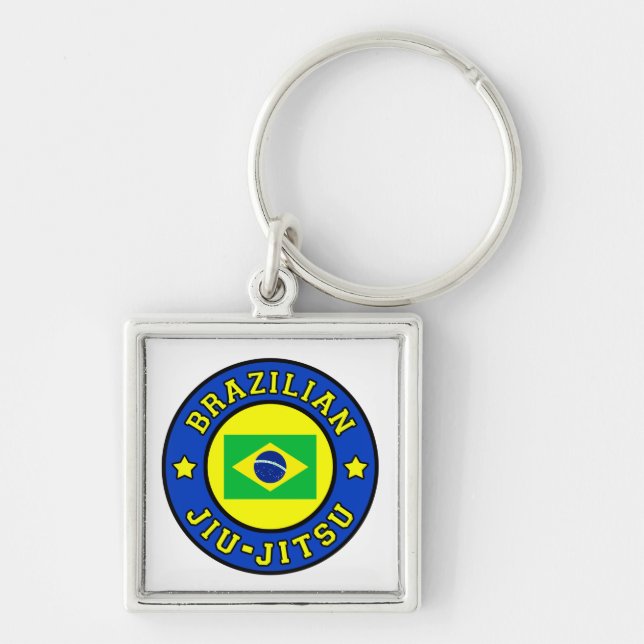 Brasiliansk Jiu Jitsu Fyrkantig Silverfärgad Nyckelring (Framsidan)