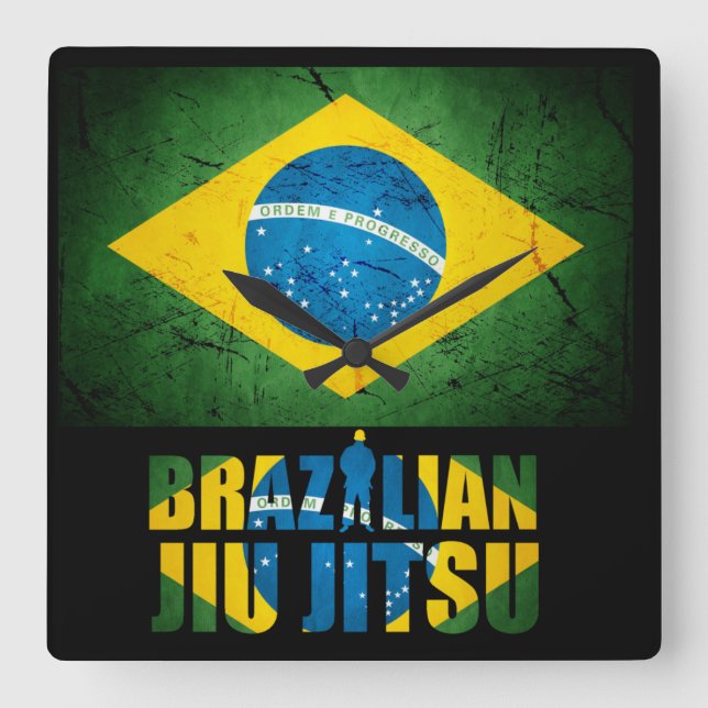Brasiliansk Jiu Jitsu - Weasted Flagga Wall Clock Fyrkantig Klocka (Framsida)