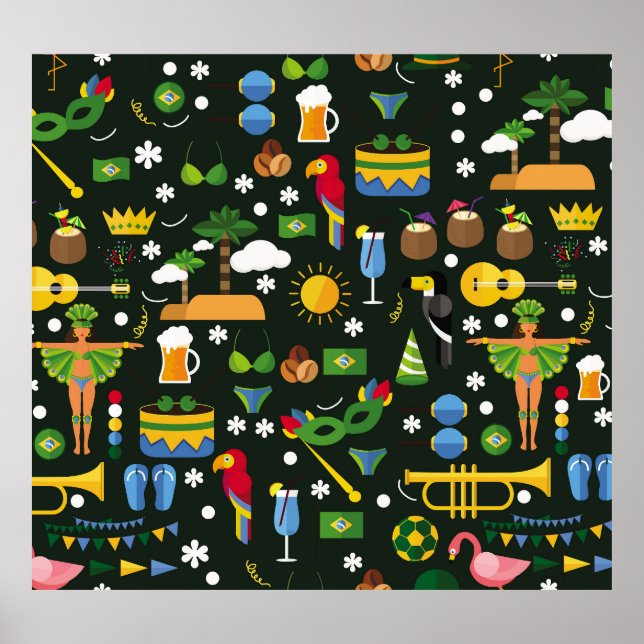 Brasiliansk karneval, vintage platt struktur. poster (Framsidan)