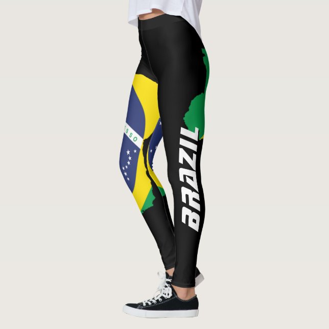 Brasiliansk Karta-brasiliansk vit Flagga-Brev i sv Leggings (Vänster)