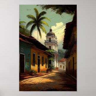 Brasiliansk kolonial Villa, Handflatan Träd Wall A Poster