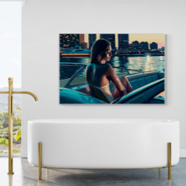 Brasiliansk kvinna på en yacht vid Sunset Painting Poster