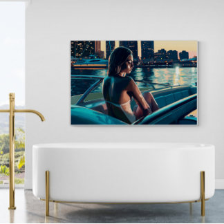 Brasiliansk kvinna på en yacht vid Sunset Painting Poster