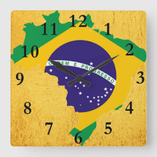Brasiliansk land flagga fyrkantig klocka