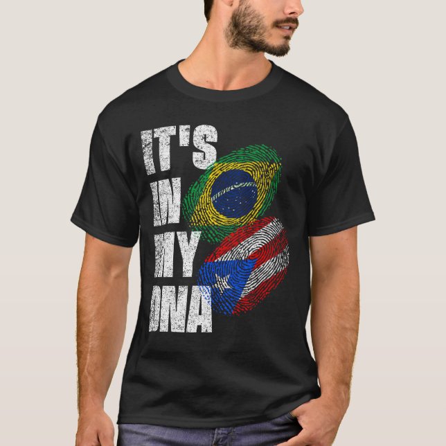 Brasiliansk och Puerto Rican Mix DNA Flagga Herita T Shirt (Framsida)