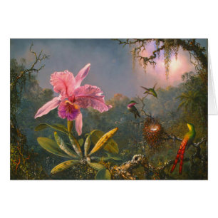 Brasiliansk Orchid och Hummingbirds 1871 Hälsningskort