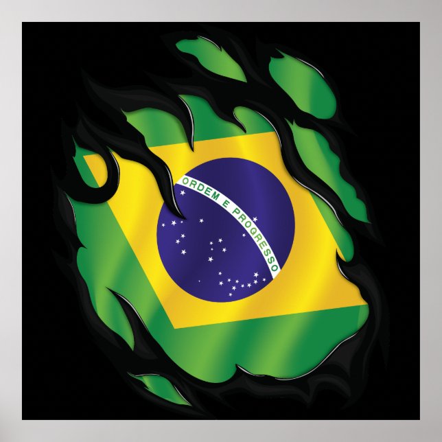 Brasiliansk rund, kantad Flagga-etikett Poster (Framsidan)