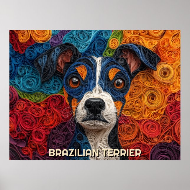Brasiliansk Terrier Papper Quilling Art Porträtt Poster (Framsidan)