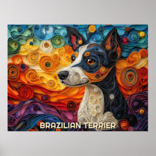 Brasiliansk Terrier Papper Quilling Art Porträtt Poster
