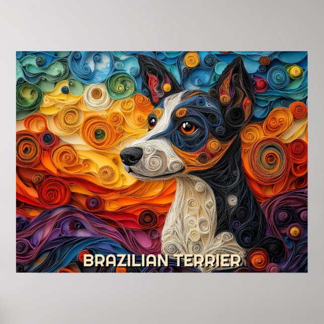 Brasiliansk Terrier Papper Quilling Art Porträtt Poster (Framsidan)
