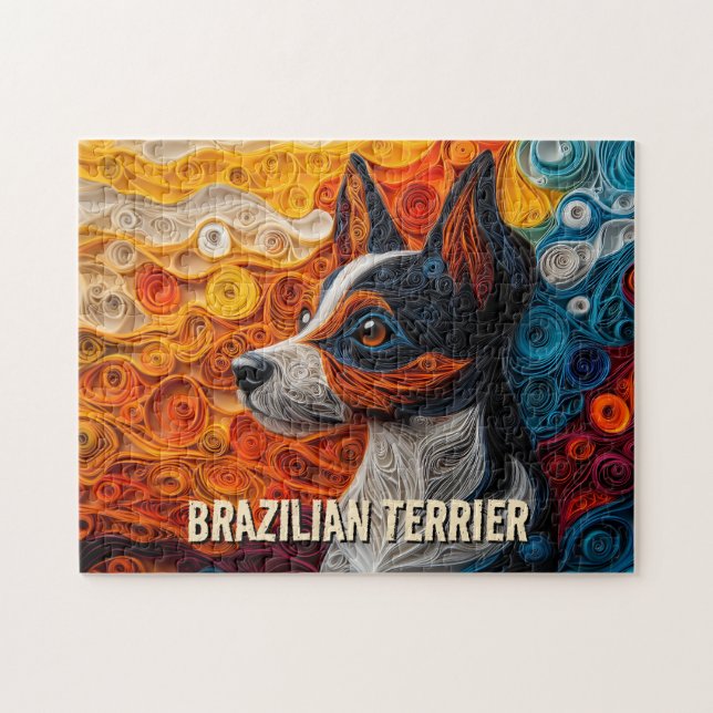 Brasiliansk Terrier Papper Quilling Art Porträtt Pussel (Horisontell)