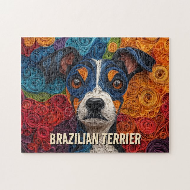 Brasiliansk Terrier Papper Quilling Art Porträtt Pussel (Horisontell)