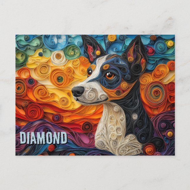 Brasiliansk Terrier Papper Quilling Art Porträtt Vykort (Framsida)