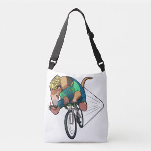 Brasiliansk Träd Anteater Riding A Bicycle Tecknad Axelväska
