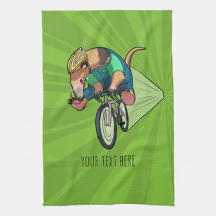 Brasiliansk Träd Anteater Riding A Bicycle Tecknad Kökshandduk