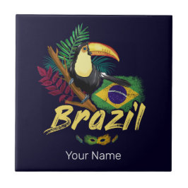 Brasiliansk Vintage Toucan Flagga Samba Mask Souve Kakelplatta