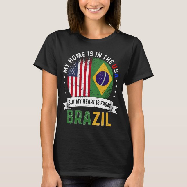 Brasilianska amerikanska Flagga, brasilianska rött T Shirt (Framsida)