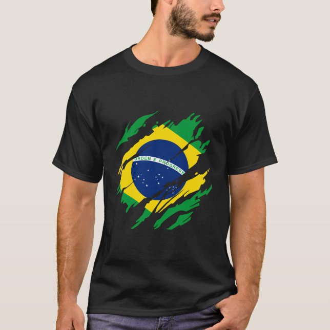 Brasilianska Flagga Brasilien T Shirt (Framsida)