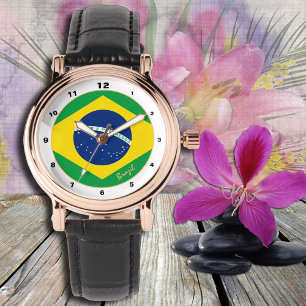 Brasilianska Flagga & Brasilien trendig mode /desi Armbandsur