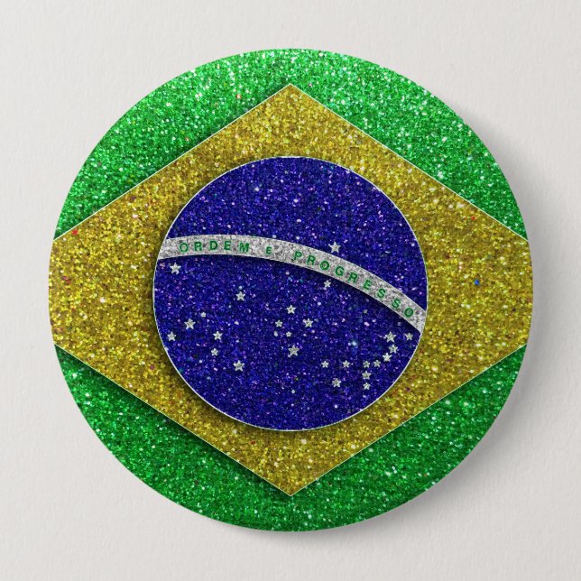 Brasilianska Flagga glitter i Brasilien Mode Bling Knapp (Framsida)