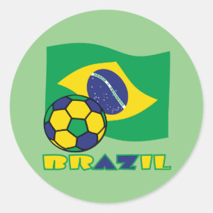 Brasilianska flaggan Brasilien Fotboll Runt Klistermärke