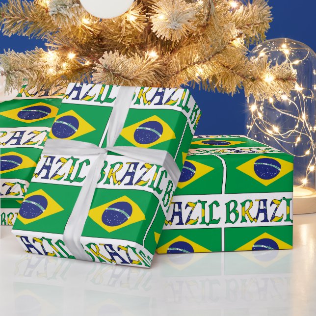 Brasilianska flaggan med ordet Brasilien klinkad Presentpapper (Helgdagar)